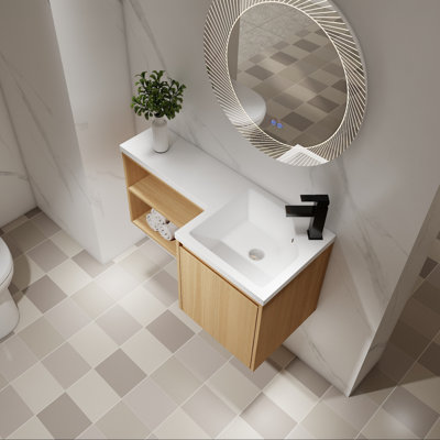 36" Corner Wall-Mounted Bathroom Vanity with Resin Sink and Soft-Close Door