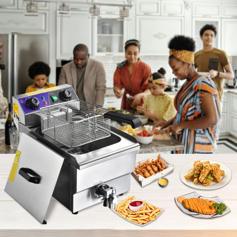 Electric Deep Countertop Fryer Stainless Steel with Timer and Drain