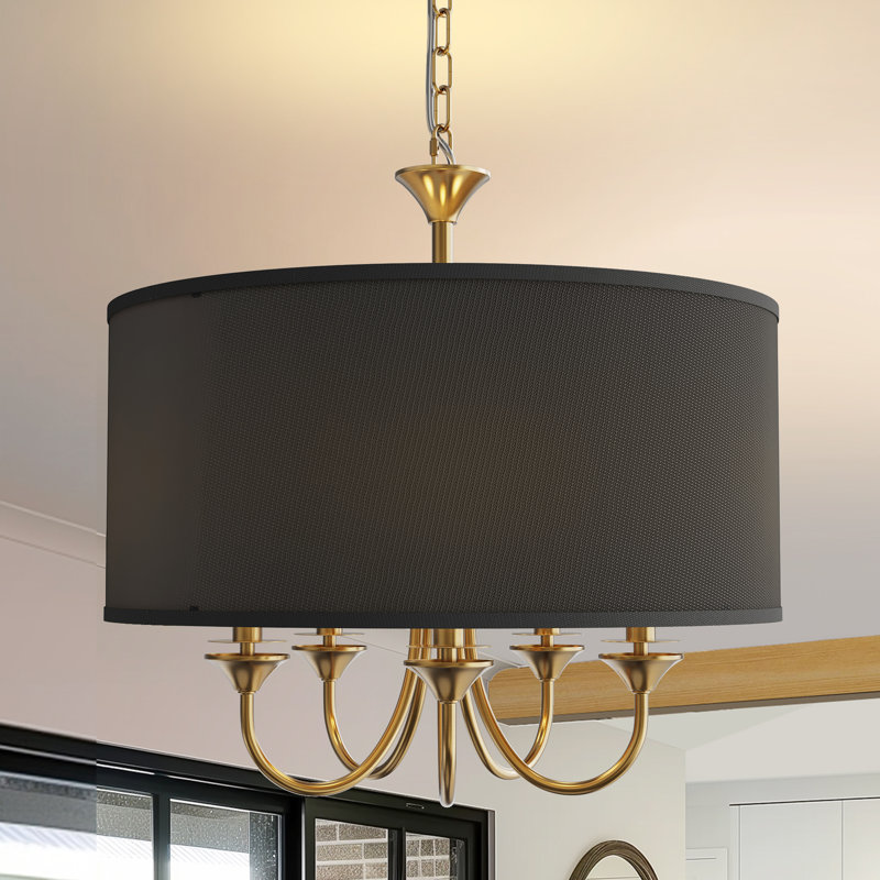 Luminaire suspendu tambour 5 lumières, Or/noir
