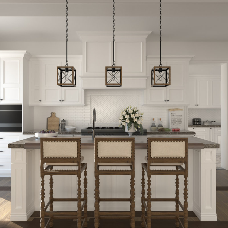 Luminaire suspendu carré / rectangulaire à 1 lumière pour îlot de cuisine Darlington, Bois de pin / zinc vieilli