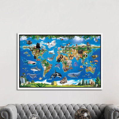 Animal Club World Map by P.D. Moreno - Print on Canvas