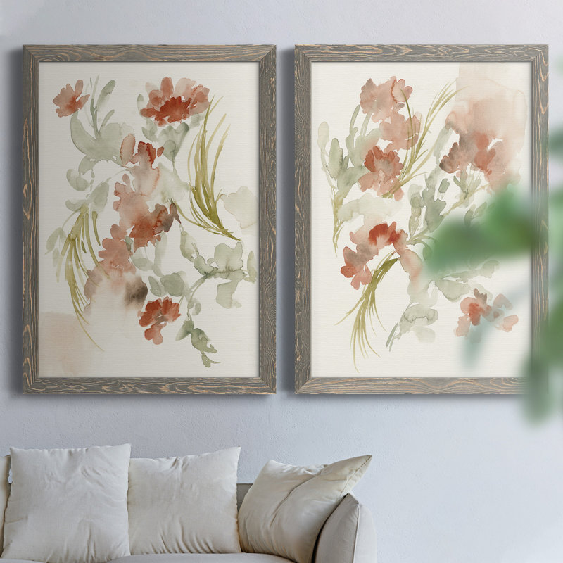 «Abstracting Flowers I», ensemble de 2 reproductions d'art, H 43,5 po x l 31,5 po x P 1 po, Toile avec cadre gris