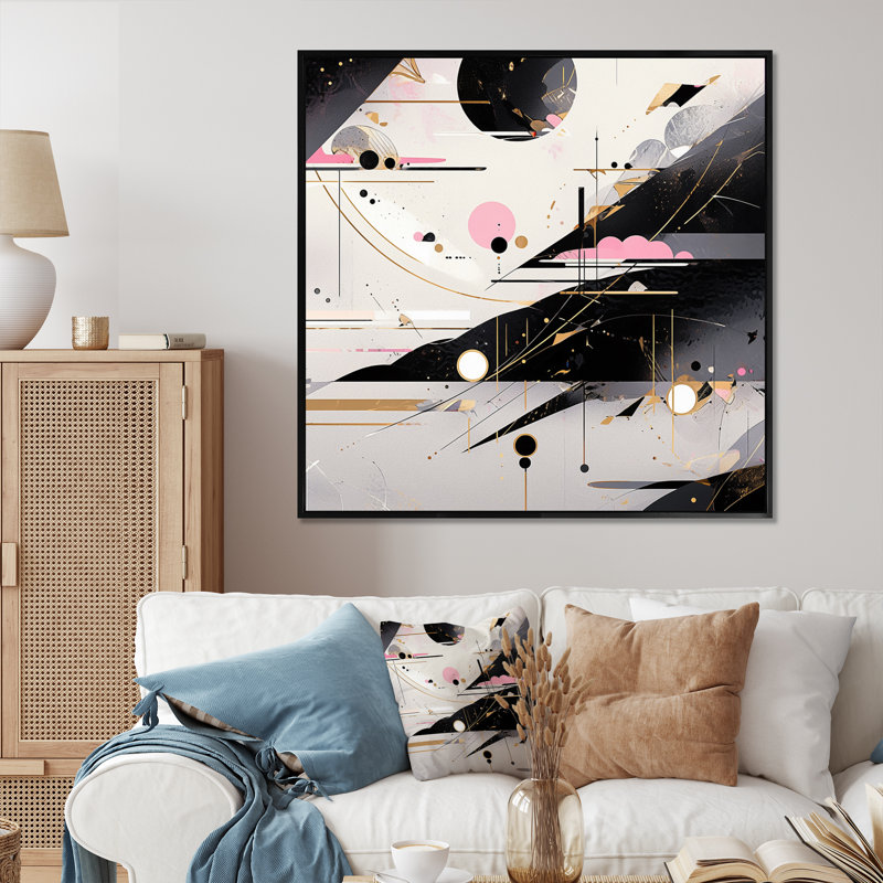 «Pink Black», rayures audacieuses sur toile, H 16 po x l 16 po x P 1 po, Cadre flottant noir