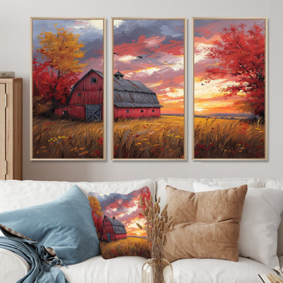 «Autumn Red Barn Breeze II», ensemble de reproductions d'art mural