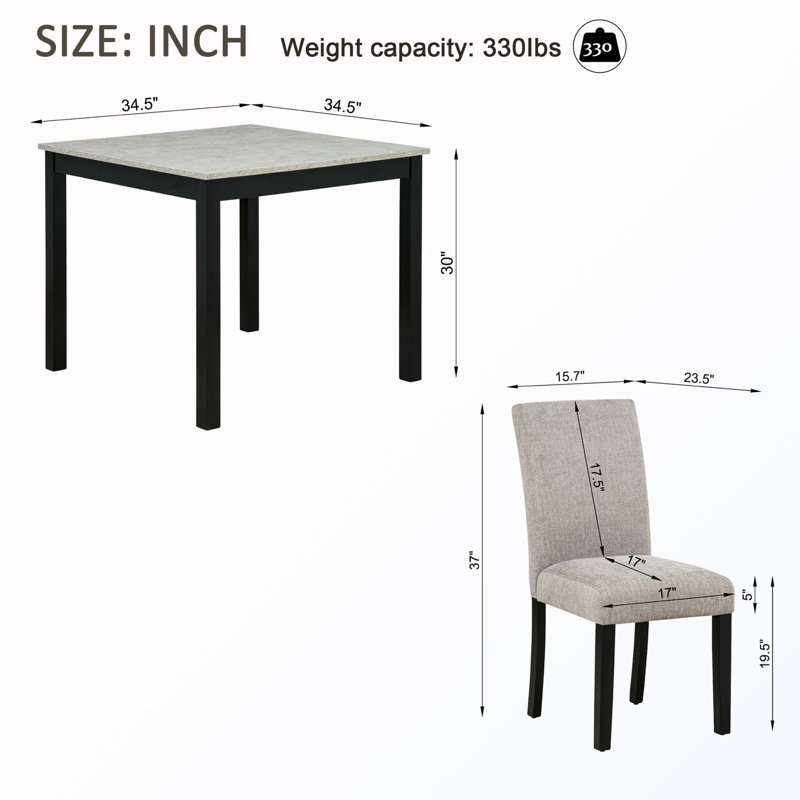 Ensemble de salle à manger 5 pièces avec table et 4 chaises rembourrées