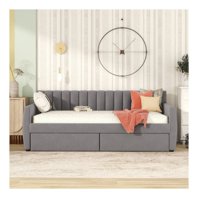 Twin Size Upholstered daybed with Drawers, Ileah Slat Support