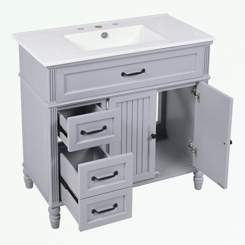 Meuble-lavabo avec lavabo et trois tiroirs, Gris