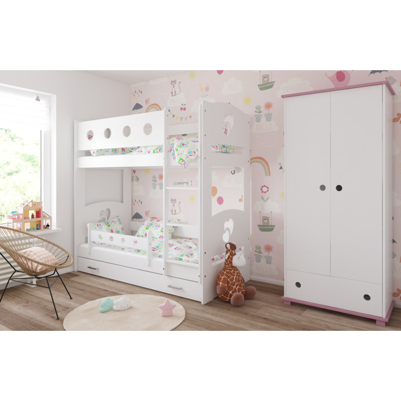 Florie Bunk Bed with Built-in Ladder Included, 80 x 160 cm, With Drawer