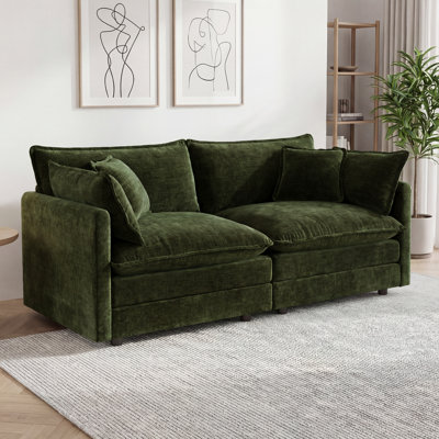 Canapé 76 po à 2 places en chenille et siège profond moderne avec 4 coussins