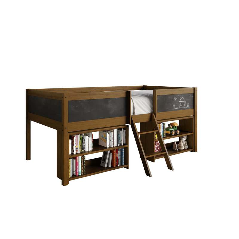 TWIN SIZE WOODEN LOFT BED IN WALNUT, Walnut