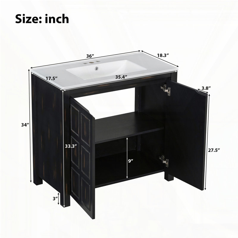 Organisateur de meuble-lavabo 36 "avec lavabo en céramique, Espresso
