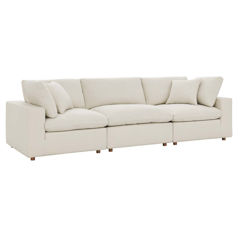 Modway Commix Down-Filled Overstuffed Upholstered Sectional Sofa Set 3 Piece, Beige 100% Polyester