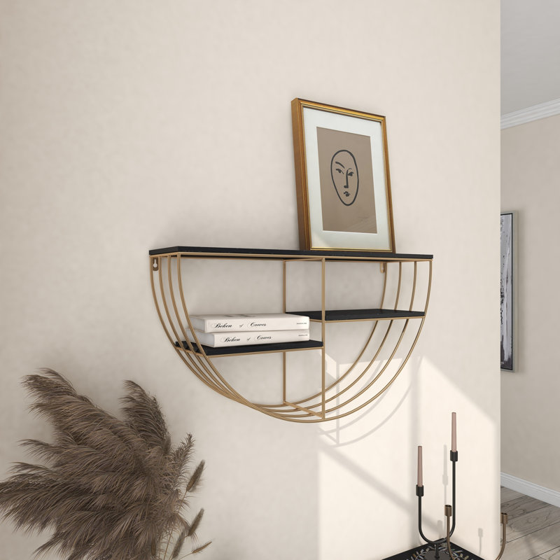 Wooden 3 Shelves Wall Shelf with Half Moon Shape