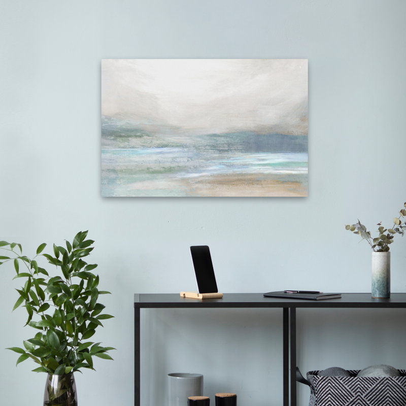 Douce brume côtière et vagues douces - peinture à l'huile abstraite paysage marin, H 16 po x l 24 po