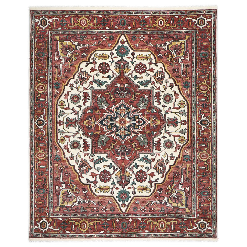 Tapis Oushak rouille en laine noué à la main 9 x 11 pi 11 po, Rectangle 9 pi x 11 pi 11 po, Ivoire ivoire