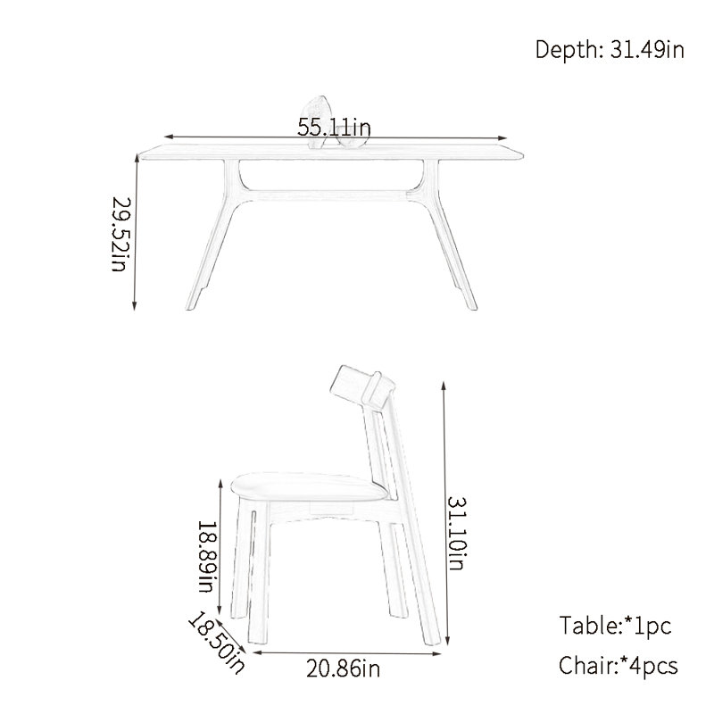 Rectangular rock plate dining table sets, 29.52"H x 55.11"L x 31.49"W