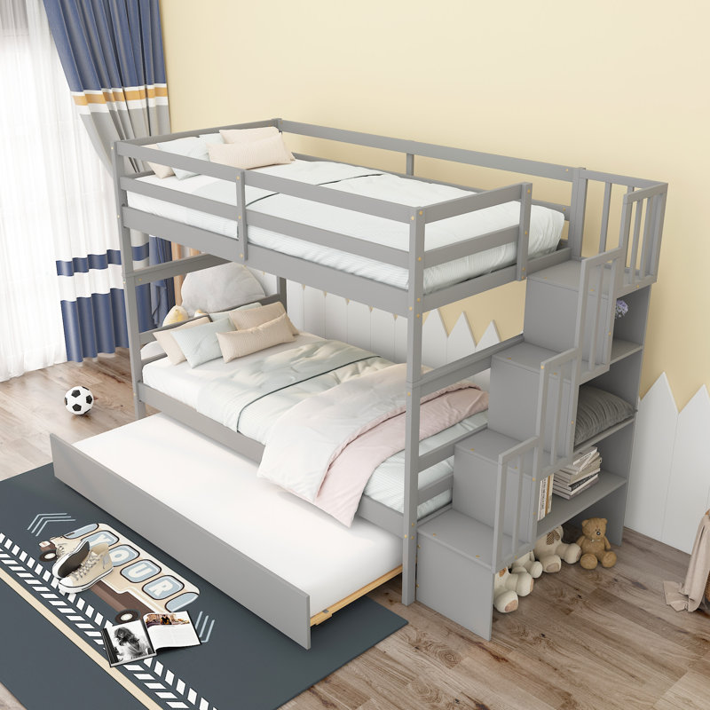 Lit simple pour enfant en bois massif, gris