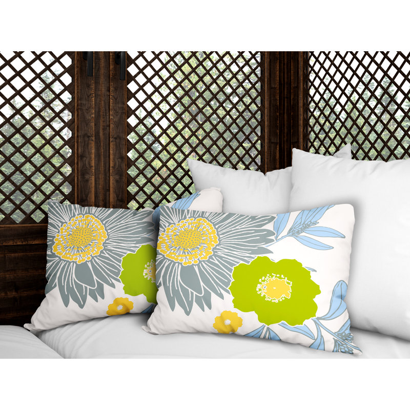 Floral Outdoor Reversible Throw Pillow, Gray