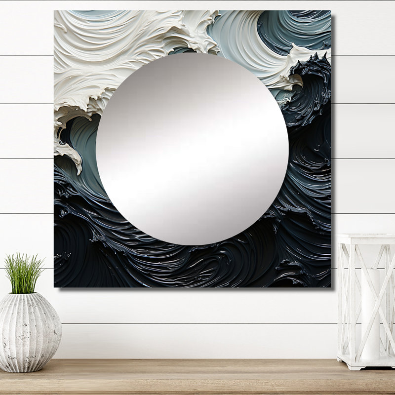 Aimant - grand miroir carré bleu et blanc abstrait Ocean Storm II, 29 po x 29 po