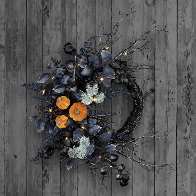 20in. Halloween Pumpkin Wreath with LED Lights