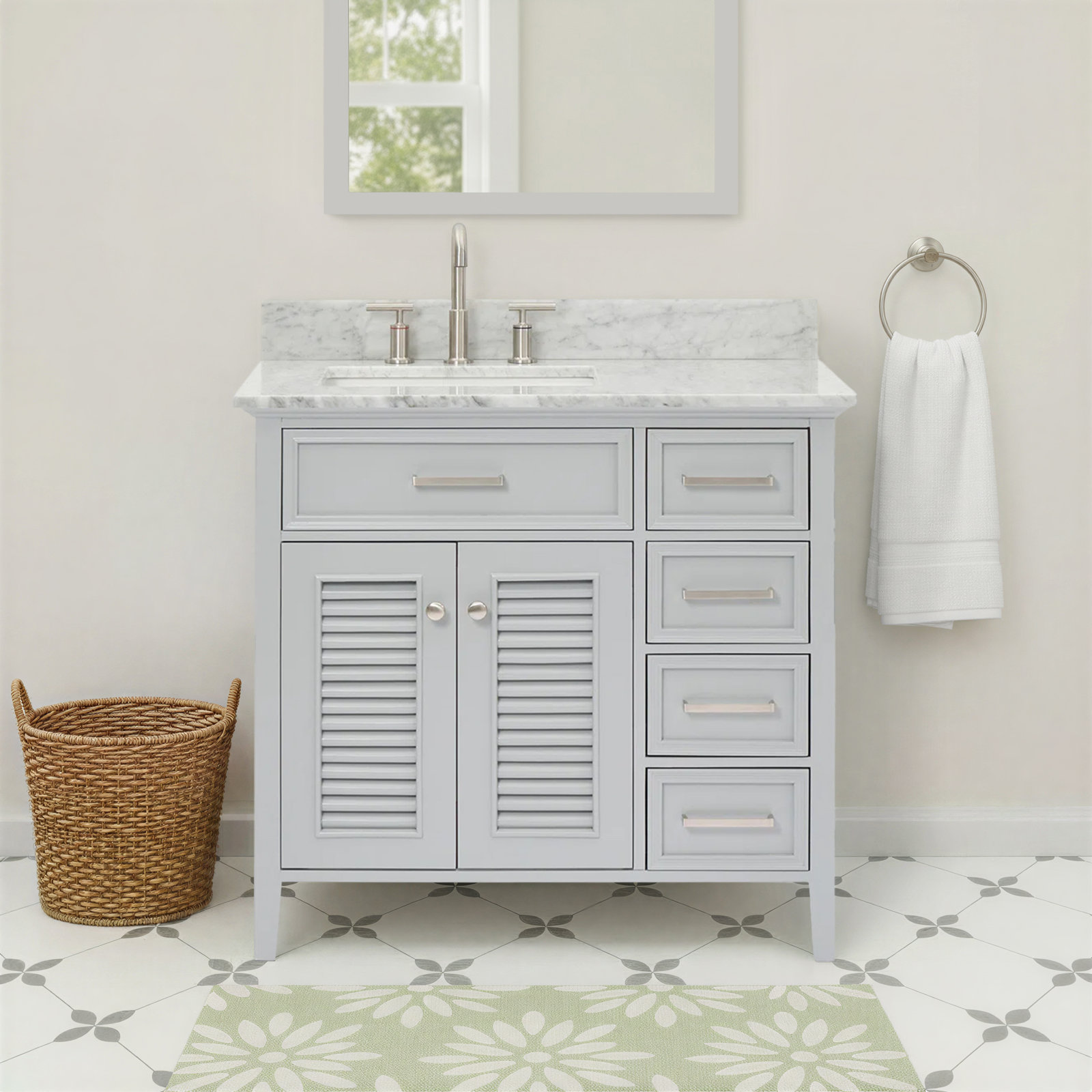 37'' Single Bathroom Vanity, Gray, Left