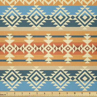 Desberg Striped Backdrop with Geometric Tribal Motifs Multi-Purpose Fabric