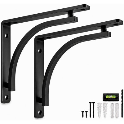 Classic Shelf Bracket Set by Balin Designs (Black) for 12"- 14" Mantel Shelves L Brackets – Heavy Duty Decorative Metal Supports – Easy Installation with Hardware Included - Set of 2