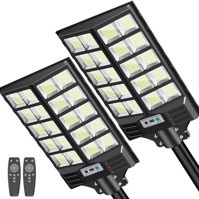 Home Outdoor Led Street Light (set Of 2) With Solar Panels Dusk To Dawn With Motion Sensor 3600w 300000 Lumens Ip66 Waterproof For Parking Lots Backyard