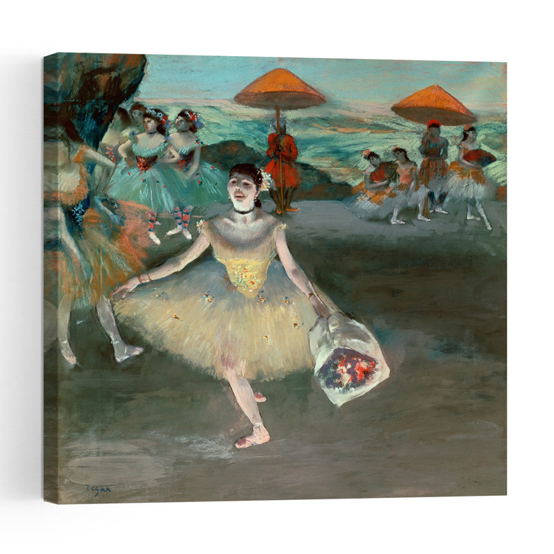 Danseuse à bouquet, révérence, 1877, estampe d'art mural floral abstrait contemporain impressionniste, H 36 po x l 36 po
