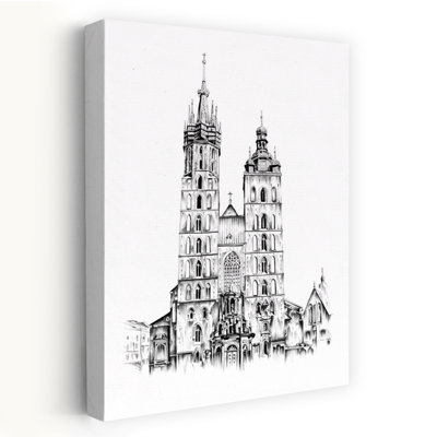 Cathédrale historique de Cracovie, style gothique abstrait contemporain, impression murale sur le thème de la ville