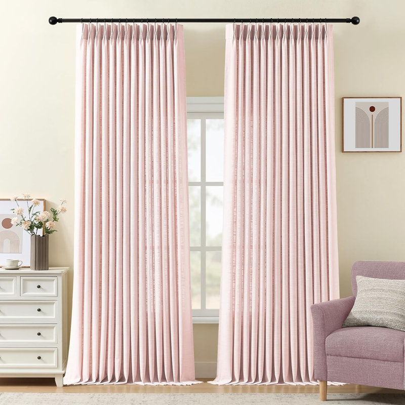 YZ Home Pinch Pleated Linen Curtains 2 Panels Set, Light Filtering Linen Blend Sheer Drapes Memory Trained Pleated Curtain Back Tab with Hooks Rings for Living Room Bedroom