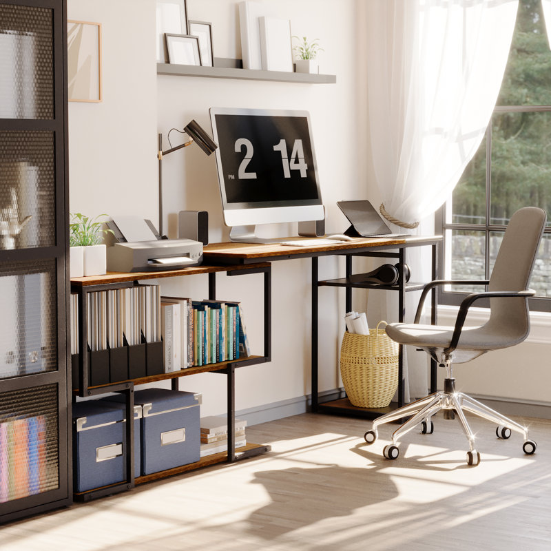 Krimhilde 135.5Cm W L-Shaped Computer Desk, Black