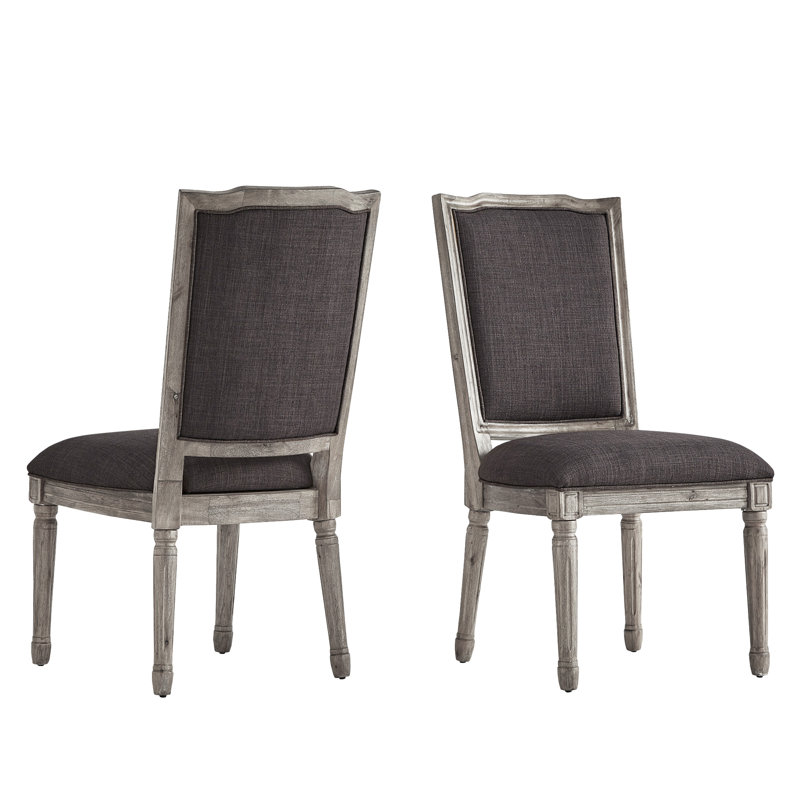 Chaise d'appoint rembourrée ornée Hildemar, Gris foncé, Chêne gris antique