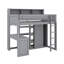 Lit mezzanine en bois avec tablettes et garde-robe-208245061