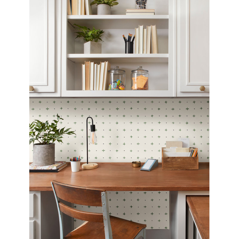 Papier peint point de croix, Beige et vert