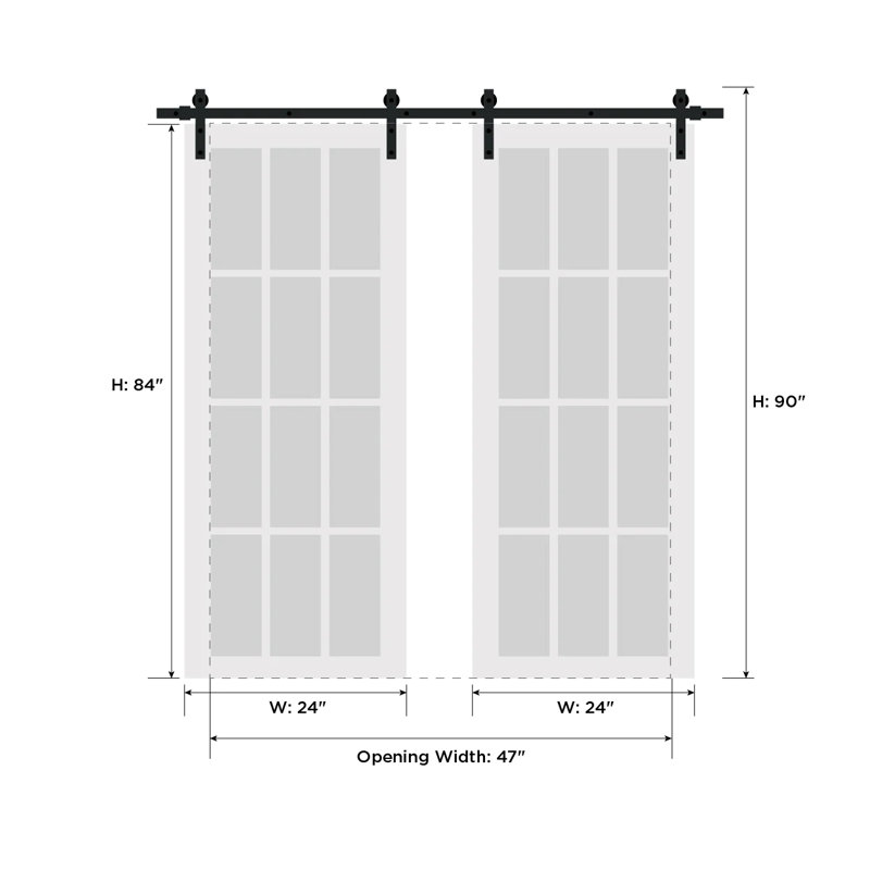 Portes blanches en verre givré Sete avec trousse de quincaillerie d'installation Sete, Argent argent, 48 po x 84 po