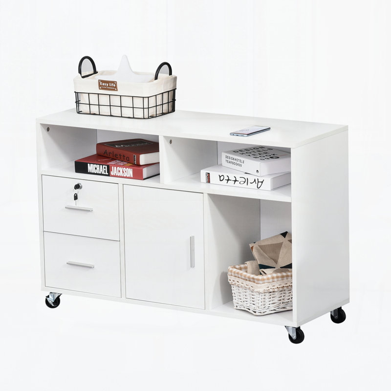 Printer Stand Home Office Mobile Cabinet Organizer Desktop with Caster Wheels, 2 Locking Breaks and Drawer