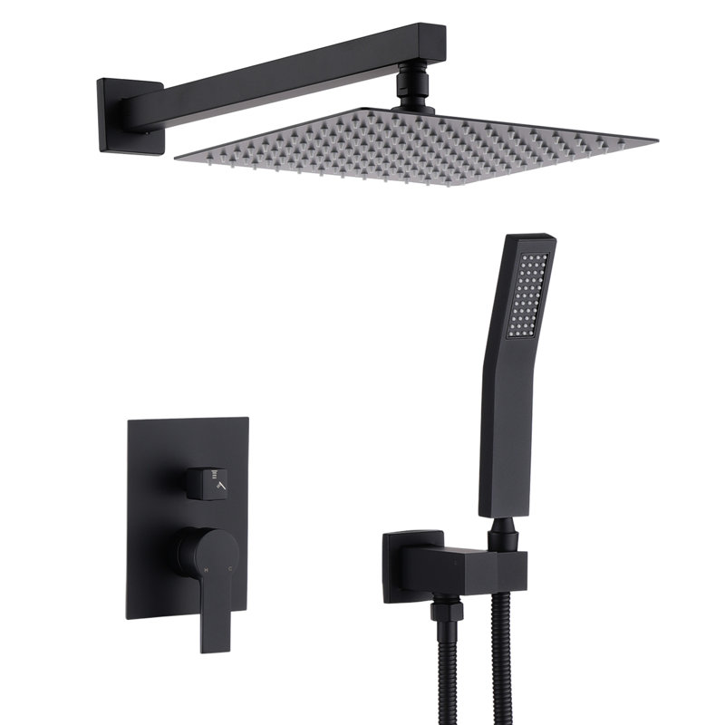 Bathroom Shower With 12 Inch Stainless Steel Rain Head - Matte Black Balanced And Handheld 12", Matte Black