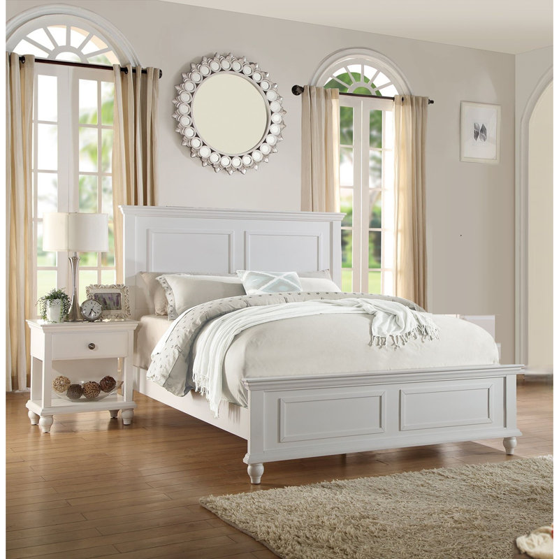 White California King Size Bed 2x Nightstands Panel Headboard Footboard Classic 3pc Bedroom Furniture Set, California King