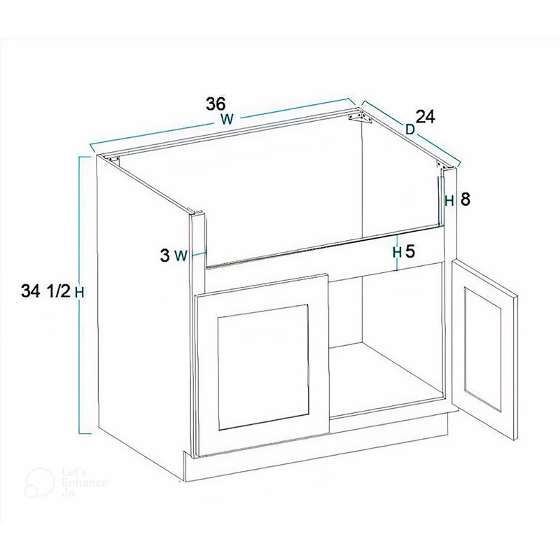Armoire de cuisine prête à assembler avec base de lavabo gris l 36 po x P 24 po x H 34,5 po Kitchen