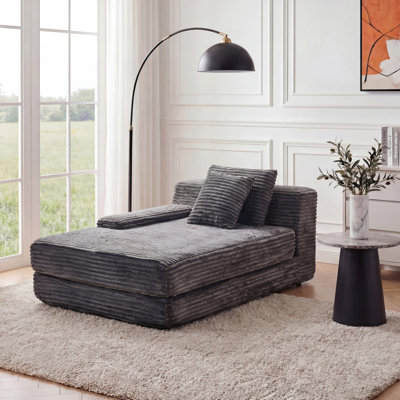 Eliam 65" Oversized Indoor Chaise Lounge Chair, One-Arm Facing Upholstered Daybed with 2 Pillows, No Assembly Flannel Sleeper Sofa for Living Room and Bedroom