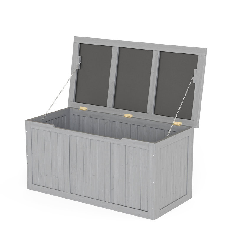Outdoor 67 Gallon Solid Wood Storage Box With Seat And Table Top For Pool , Patio Cushions, Garden Tools, Grey, Long - Lasting Versatile Option Term