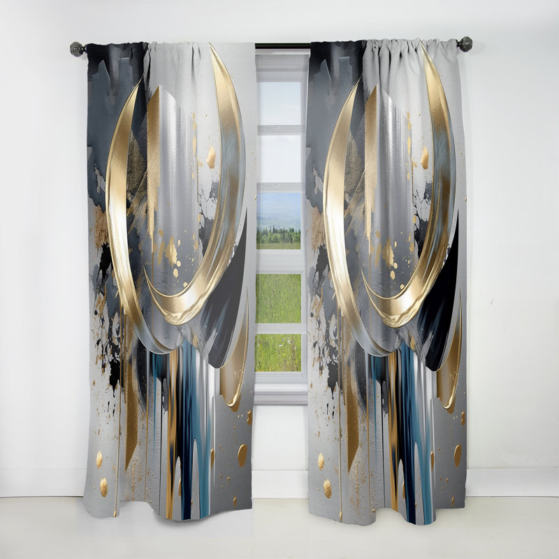 Abstract Shapes And Lines I - Modern Velvet Curtain - Room Darkening - 1 panel, 52" W x 63" L