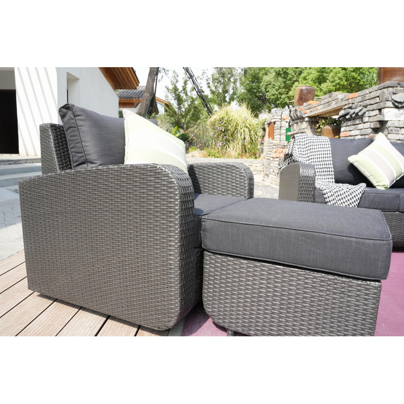 Ensemble de conversation pour 6 personnes avec coussins Rochford, Noir, Noir