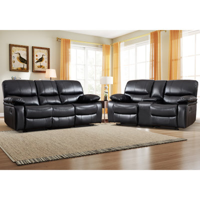 2 - Piece Faux Leather Manual Reclining Living Room Set - Spacious Seating With Storage & Cup Holders