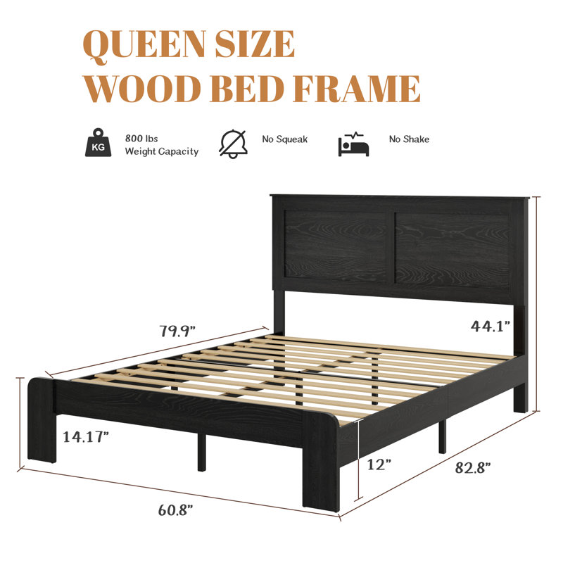 Gambrill Wood Platform Bed Frame,Noise Free,No Box Spring Needed,Large Under Bed Storage, Queen, Antique Black