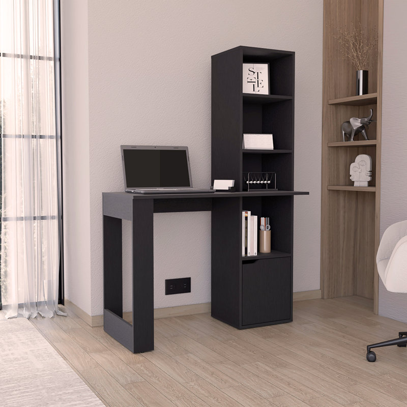 Iowa Computer Desk with 1-Cabinet and 4-Tier Bookcase