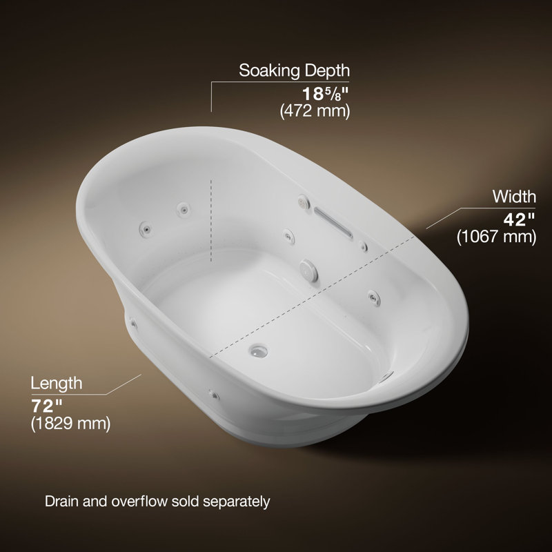 Underscore Oval 72-In X 42-In Heated Bubblemassage Air Bath With Whirlpool, Center Drain, Ice Grey