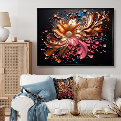 " Golden Flower Blossoming Paint Splatters "