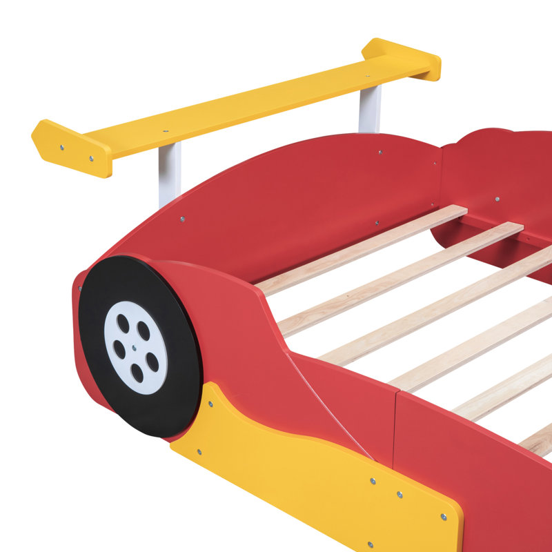 Lit plateforme pleine grandeur en forme de voiture de course avec roulettes, Red